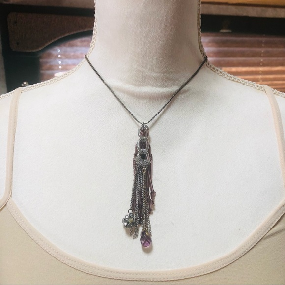 Hand crafted beaded chain fringe pendant on chain necklace - Picture 4 of 5